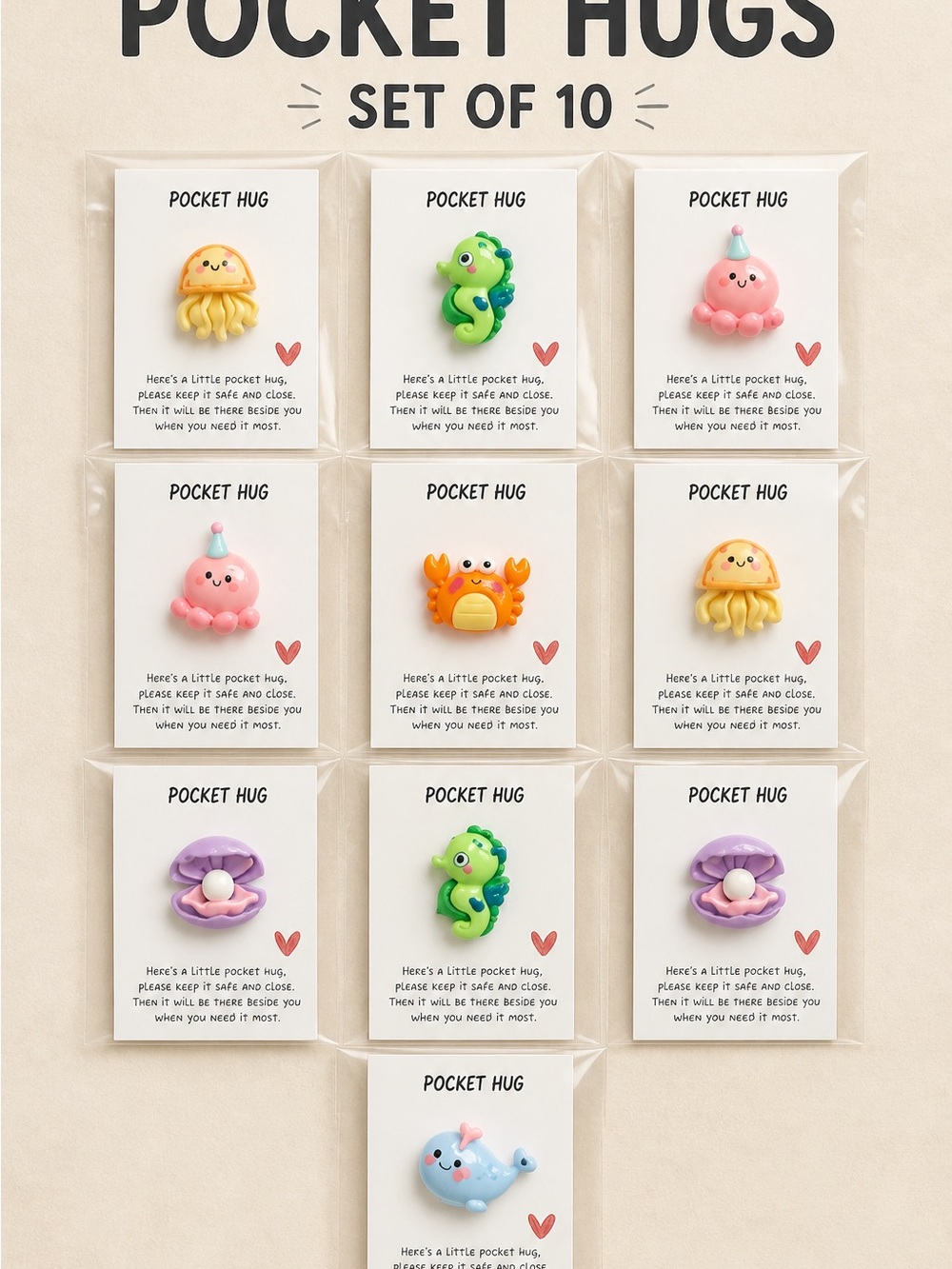 Pocket Hug Small Pets Charm Set - Assorted Pastel Colors set of 10
